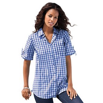 Roaman's Women's Plus Size Extended Plus Size French Check Shirt