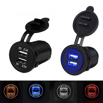 12V Dual USB Car Charger Socket 2.1A LED Waterproof Power Outlet