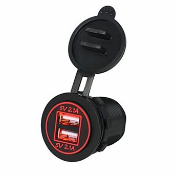 12V Dual USB Car Charger Socket 2.1A LED Waterproof Power Outlet