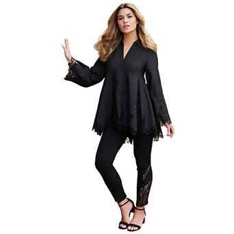 Roaman's Women's Plus Size Extended Plus Size Poplin Embroidered Swing Tunic