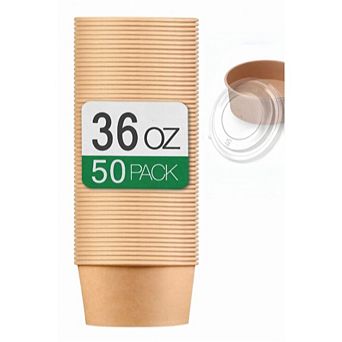 Great Ambitions 36Oz Disposable Paper Bowls with Lids, 50-Pack for Soup, Salad & Bulk Party Supplies