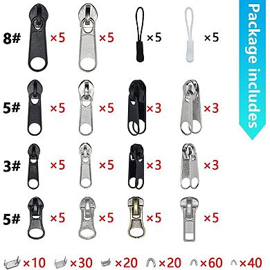 252 Piece Zipper Repair Kit Replacement Sliders Pulls with Pliers