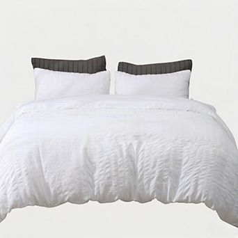 Duvet Cover Queen , 3 pc (1 Duvet Cover + 2 Pillow Cases) Stripe Zipper Closure Corner Ties Soft