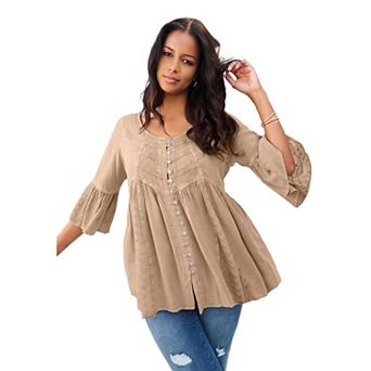 Roaman's Women's Plus Size Taylor Acid Wash Big Shirt