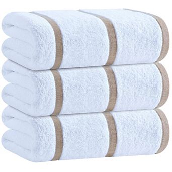 White Classic 100% Cotton Striped Oversized Beach Towels 35x70" - 3 Pack