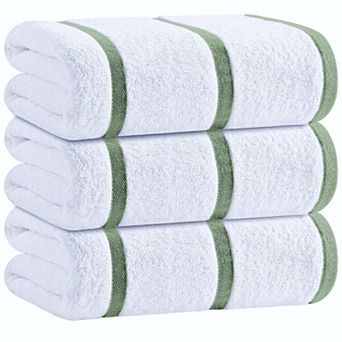 White Classic 100% Cotton Striped Oversized Beach Towels 35x70" - 3 Pack