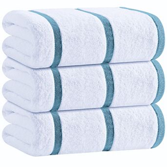 White Classic 100% Cotton Striped Oversized Beach Towels 35x70" - 3 Pack