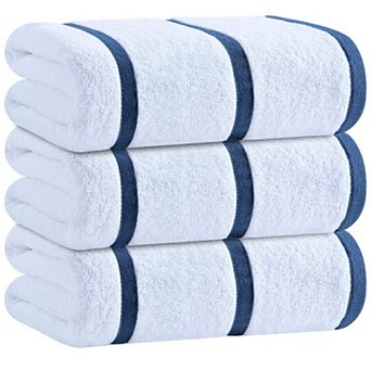 White Classic 100% Cotton Striped Oversized Beach Towels 35x70" - 3 Pack