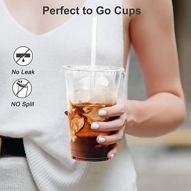 Great Ambitions 100-Pack 20oz Clear Plastic Cups with Lids & Straws, Disposable Iced Beverage Cups