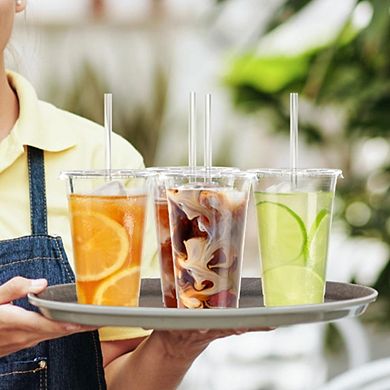 Great Ambitions 100-Pack 20oz Clear Plastic Cups with Lids & Straws, Disposable Iced Beverage Cups