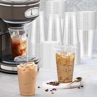 Great Ambitions 100-Pack 20oz Clear Plastic Cups with Lids & Straws, Disposable Iced Beverage Cups