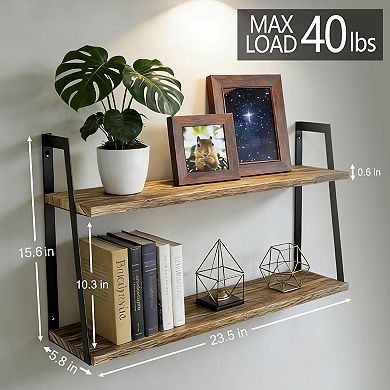 2 Tier Floating Wall Shelves Rustic Wood Storage Decor Shelf Set