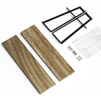 2 Tier Floating Wall Shelves Rustic Wood Storage Decor Shelf Set