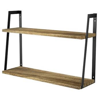 2 tier Floating Wall Shelves Rustic Wood Storage Decor Shelf Set