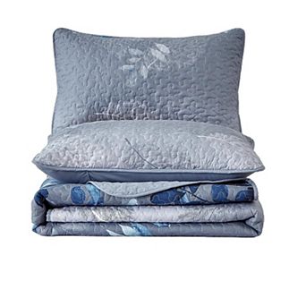 Quilt Set Queen Size,3 pc Navy Blue Floral Bedspread Coverlet Set,Soft Microfiber Lightweight
