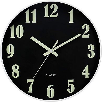 12 Inch Glow in the Dark Wall Clock Silent Non Ticking Battery Operated