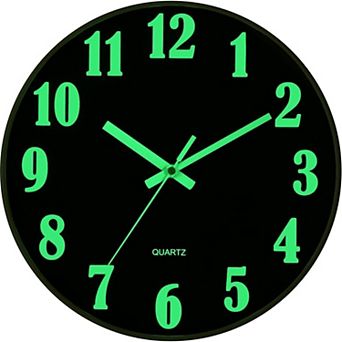 12 Inch Glow in the Dark Wall Clock Silent Non Ticking Battery Operated