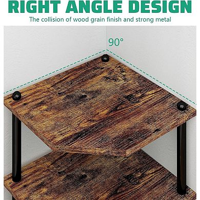 3 Tier Corner Shelf Organizer Rustic Wood Desktop Storage Rack