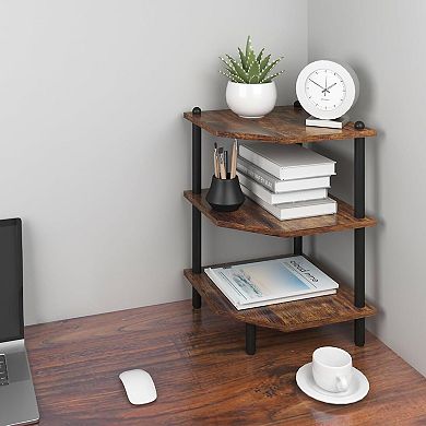 3 Tier Corner Shelf Organizer Rustic Wood Desktop Storage Rack
