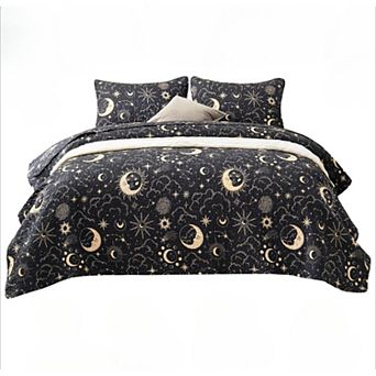 Quilt Set Full Queen Size Print 3 Piece,Lightweight Soft Coverlet Modern Style Bedspread Set