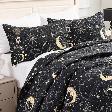 Quilt Set Full Queen Size Print 3 Piece,Lightweight Soft Coverlet Modern Style Bedspread Set