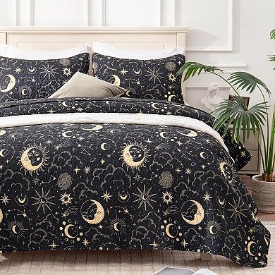 Quilt Set Full Queen Size Print 3 Piece,Lightweight Soft Coverlet Modern Style Bedspread Set