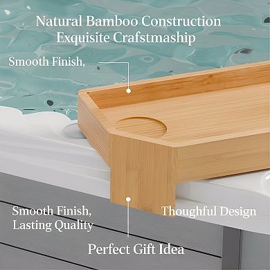 KSIZUIS Bamboo Hot Tub Tray with Phone Holder & Candle - Non-Slip Spa Accessory Gift