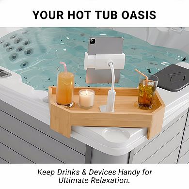 KSIZUIS Bamboo Hot Tub Tray with Phone Holder & Candle - Non-Slip Spa Accessory Gift