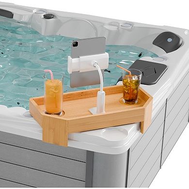 KSIZUIS Bamboo Hot Tub Tray with Phone Holder & Candle - Non-Slip Spa Accessory Gift
