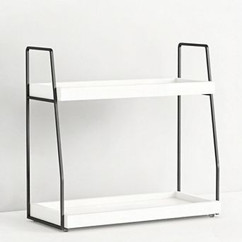2 tier Bathroom Counter Organizer, Coffee Bar Organizer for Countertop, Wood Shelf Tray for Vanity
