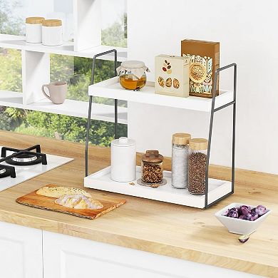 2 Tier Bathroom Counter Organizer, Coffee Bar Organizer for Countertop, Wood Shelf Tray for Vanity