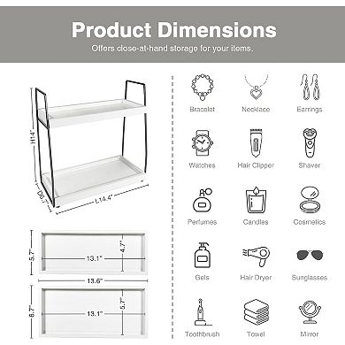 2 Tier Bathroom Counter Organizer, Coffee Bar Organizer for Countertop, Wood Shelf Tray for Vanity