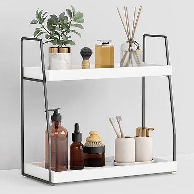 2 Tier Bathroom Counter Organizer, Coffee Bar Organizer for Countertop, Wood Shelf Tray for Vanity