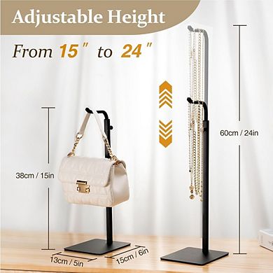 Great Ambitions 2-Pack Adjustable Purse Holder Stand - Black Hanger Rack for Bags & Display