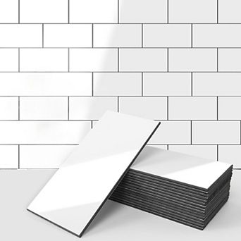 102 pc Peel and Stick Wall Tile for Kitchen , Bathroom, Fireplace, 3 in × 6 in Glossy White