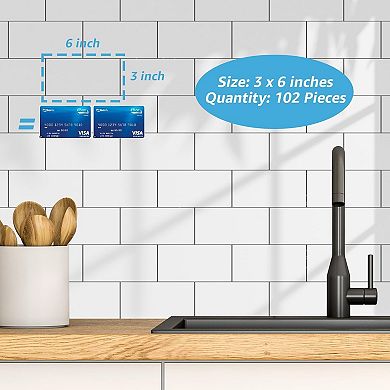 102-Piece Peel and Stick Wall Tile for Kitchen , Bathroom, Fireplace, 3in. × 6in. Glossy White