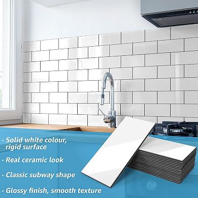 102-Piece Peel and Stick Wall Tile for Kitchen , Bathroom, Fireplace, 3in. × 6in. Glossy White