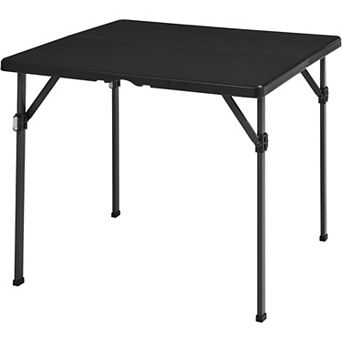 34" Square Folding Table Black, Portable with Carrying Handle for Space Saving Storage