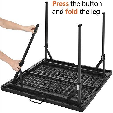34" Square Folding Table Black, Portable with Carrying Handle for Space Saving Storage