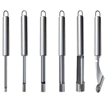6 pc Fruit Corer Set Stainless Steel Apple Cherry Pitter Tools