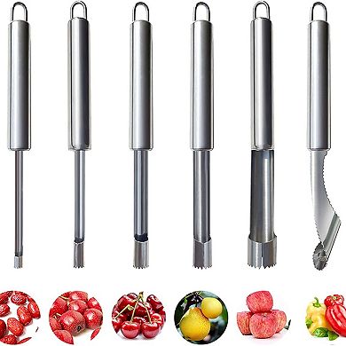 6 Piece Fruit Corer Set Stainless Steel Apple Cherry Pitter Tools
