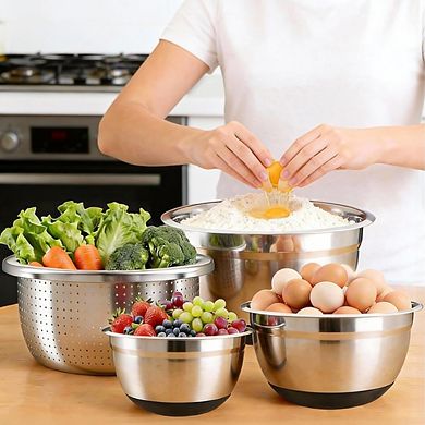 Zoulao 7-Pc Stainless Steel Bowl Set with Lids, Colander, Grater & Tools, Dishwasher Safe.