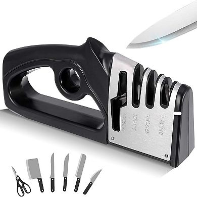 4 in 1 Knife Sharpener with Gloves Diamond Tungsten Ceramic Tool