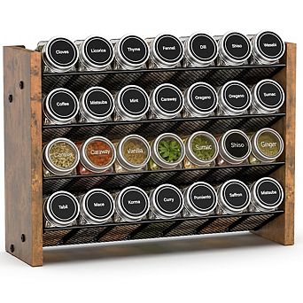 4 tier Wooden Spice Rack Organizer, Countertop/Wall Mount, Holds 28 Jars (Not Included), for Kitchen