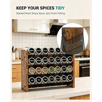4-Tier Wooden Spice Rack Organizer, Countertop/Wall Mount, Holds 28 Jars (Not Included), for Kitchen