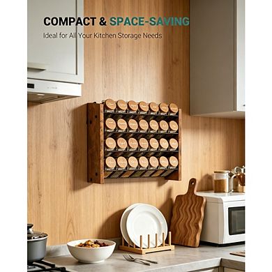4-Tier Wooden Spice Rack Organizer, Countertop/Wall Mount, Holds 28 Jars (Not Included), for Kitchen