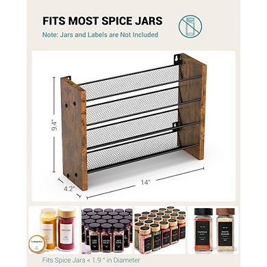 4-Tier Wooden Spice Rack Organizer, Countertop/Wall Mount, Holds 28 Jars (Not Included), for Kitchen