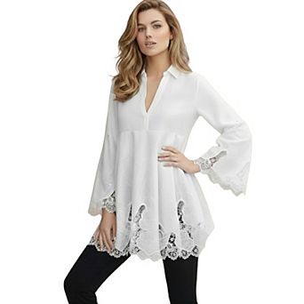 Roaman's Women's Plus Size Poplin Embroidered Swing Tunic