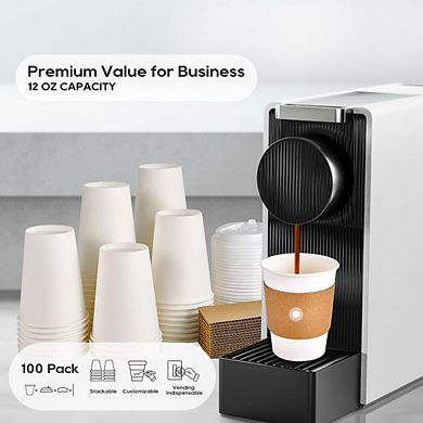 Great Ambitions 100-Pack 12oz Disposable Coffee Cups with Lids, Sleeves & Stirrers