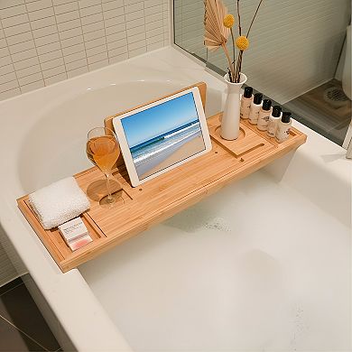 KSIZUIS Foldable Bathtub Tray Caddy - Expandable Luxurious Spa Gift for Self-Care